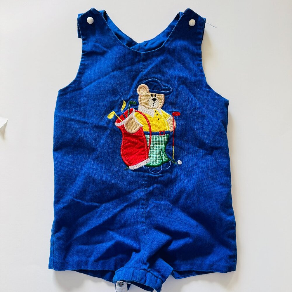 Austin and Ashley Golf Overalls Toddler 2T Blue Corduroy Cotton Snap Closure Emb